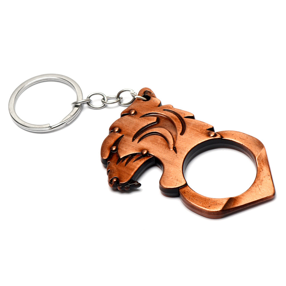 Knuckle Duster Self-defense Keychain Featuring Tiger Head