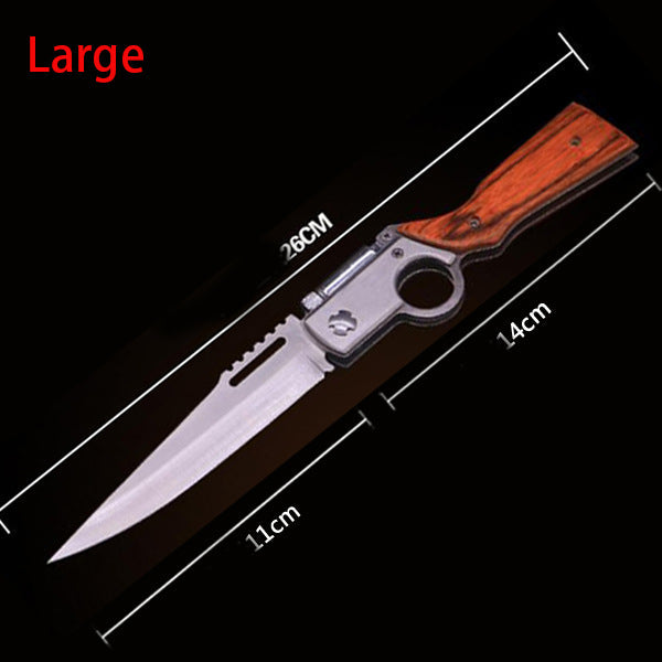 AK47-Themed Folding Knife with Elegant Wood Grain Handle