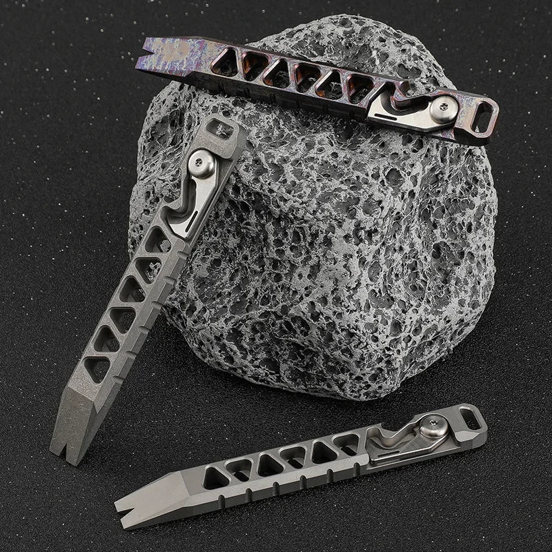 Multi-Functional Pry Bar for Outdoor Survival and Self-Defense Made of TC4 Titanium