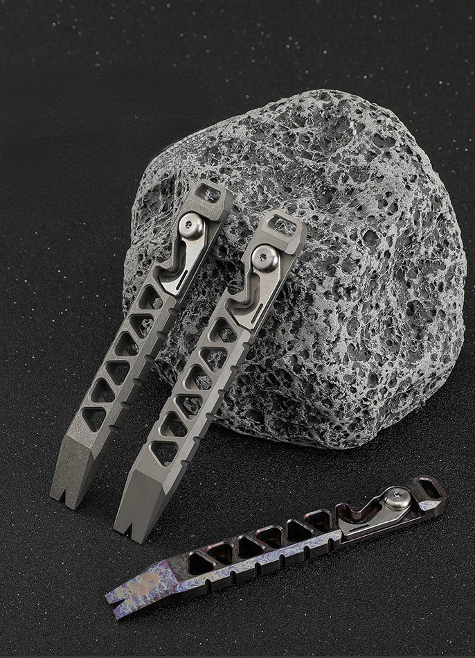 Multi-Functional Pry Bar for Outdoor Survival and Self-Defense Made of TC4 Titanium