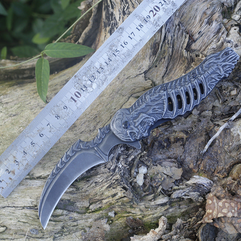 Foldable Blade Knife with Carved Design for Outdoor Tactical and Pocket Use