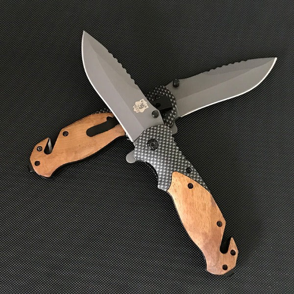 Liome X50 Tactical Folding Blade Knife with Wood Grip for Survival and Camping