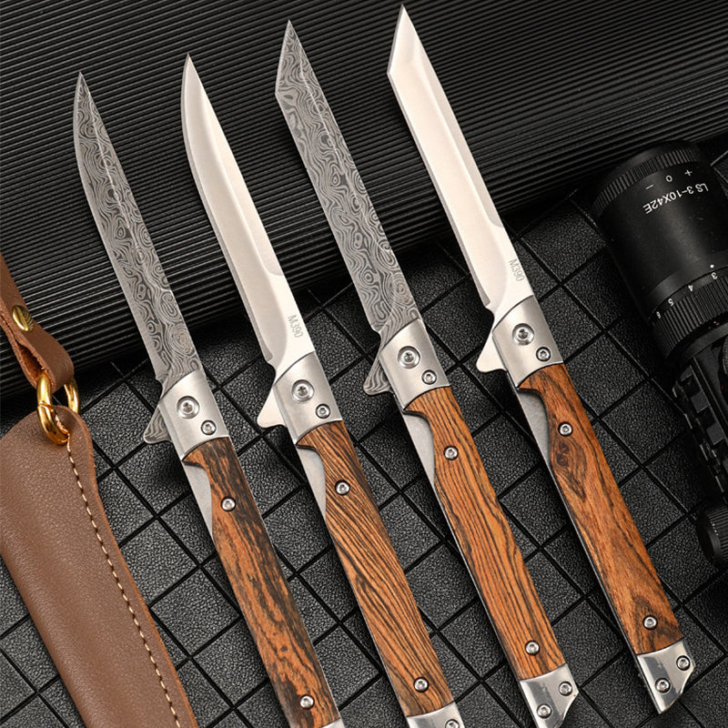 Outdoor Damascus Folding Knife with Stylish Wood Handle