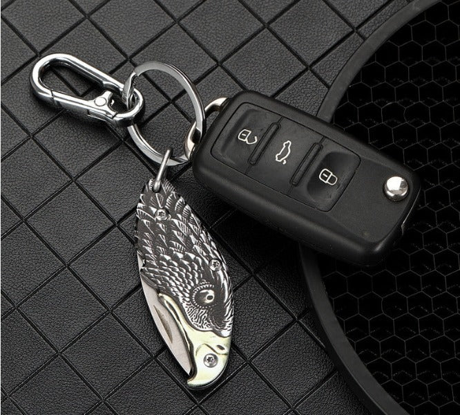 Outdoor Defense Folding Knife with Eagle Design for Keychain EDC Use