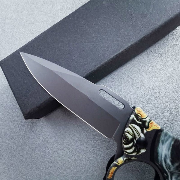 Outdoor Self Defense Folding Knife with Wooden Handle and Knuckle Protection