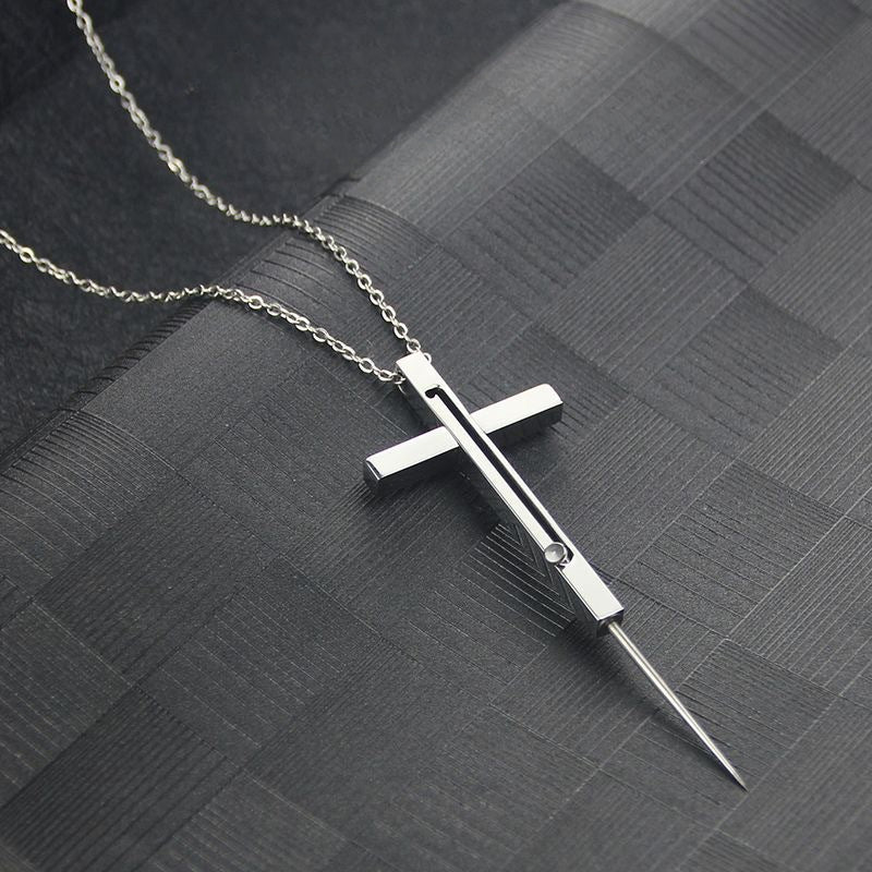 Cross EDC Retractable Pocket Knife Necklace for Personal Defense