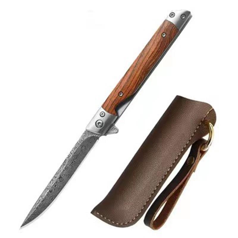Outdoor Damascus Folding Knife with Stylish Wood Handle