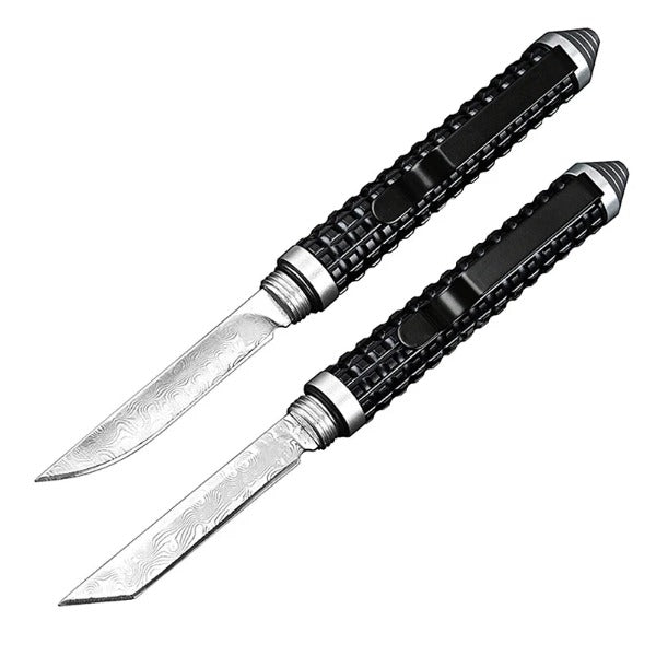 Wilderness Survival Mini Knife with Damascus Blade and Multifunctional Features