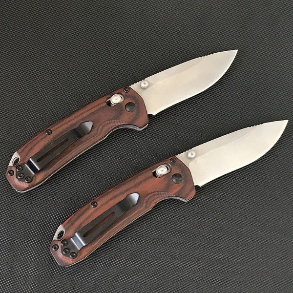 Liome Folding Knife for Tactical Use with Wood Handle and Stonewashed Blade