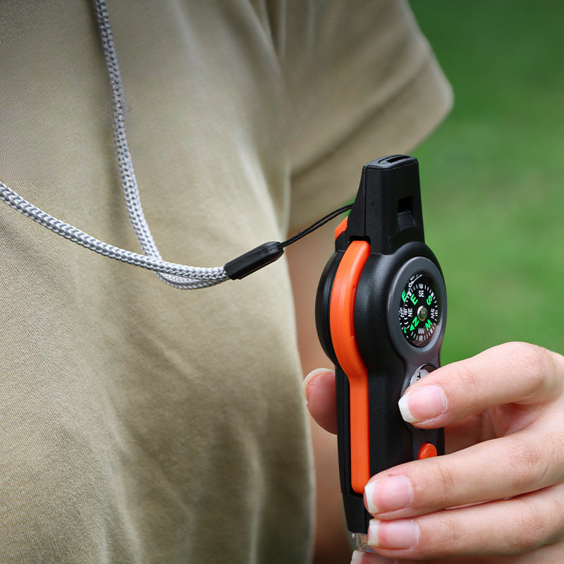 7-in-1 Outdoor MultiWhistle with Survival Features LED Compass and Thermometer
