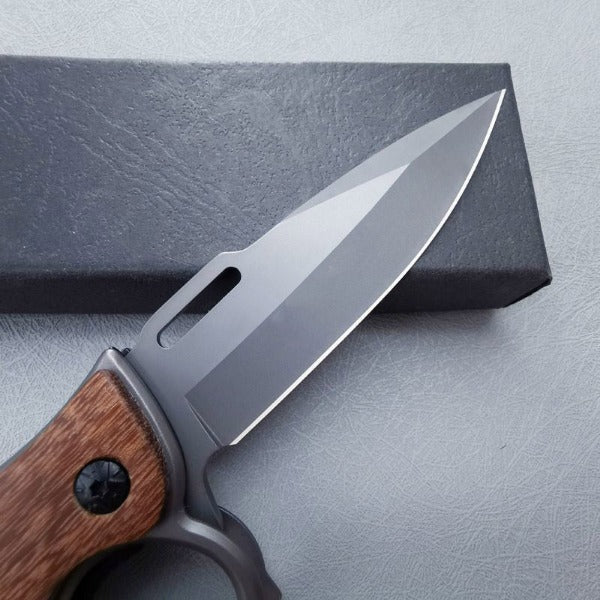 Outdoor Self Defense Folding Knife with Wooden Handle and Knuckle Protection