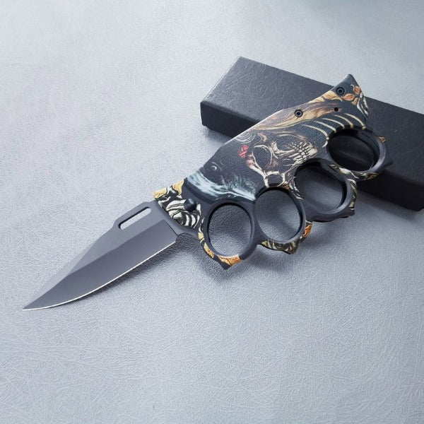 Outdoor Self Defense Folding Knife with Wooden Handle and Knuckle Protection