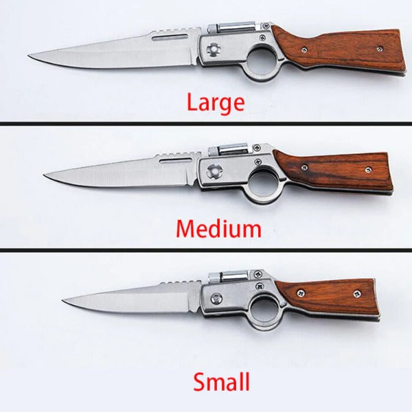 AK47-Themed Folding Knife with Elegant Wood Grain Handle