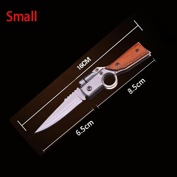 AK47-Themed Folding Knife with Elegant Wood Grain Handle
