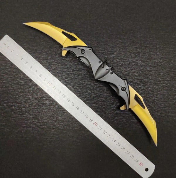 Double Blade Steel Knife with Bat Inspired Design