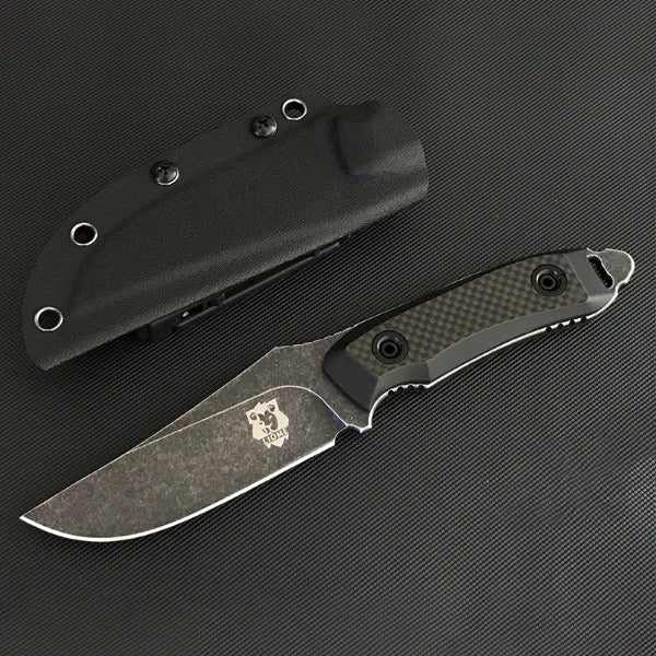 Liome Tactical Straight Knife with G10 and Carbon Fiber Grip for Outdoor Use