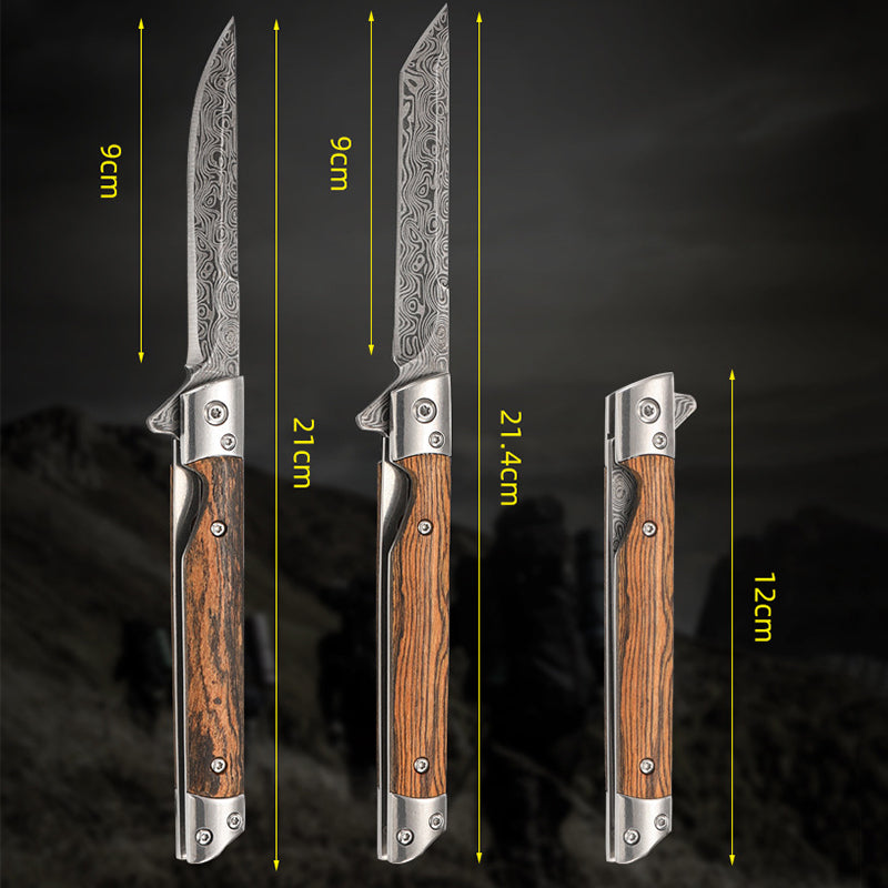 Outdoor Damascus Folding Knife with Stylish Wood Handle