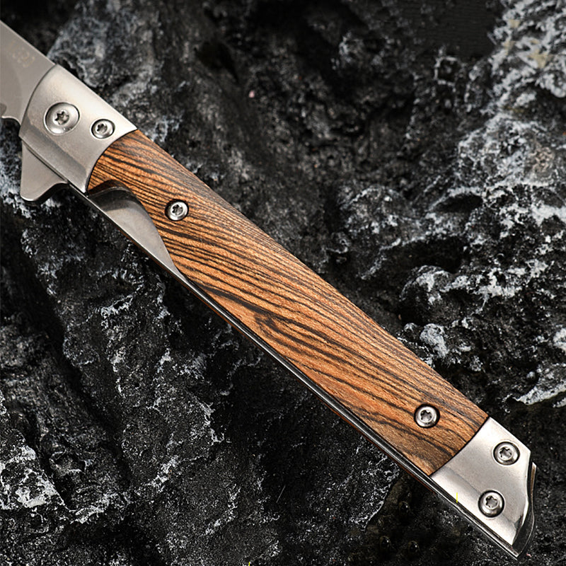 Outdoor Damascus Folding Knife with Stylish Wood Handle