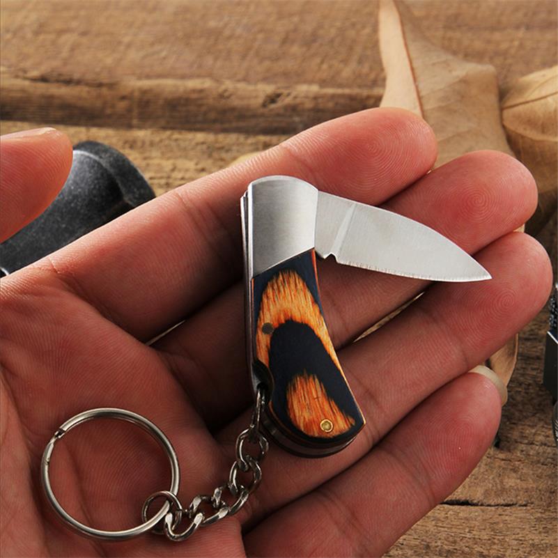 Small Wooden Handle Folding Knife for Keychain Carry
