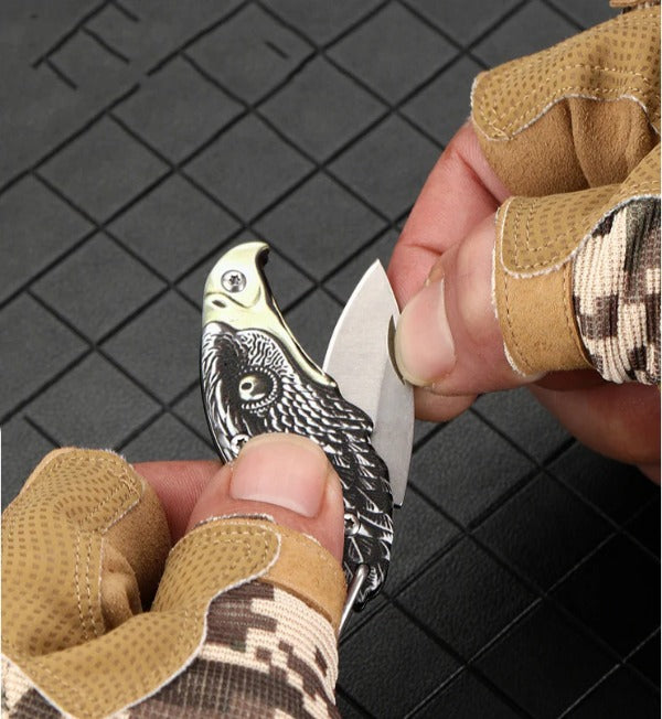 Outdoor Defense Folding Knife with Eagle Design for Keychain EDC Use