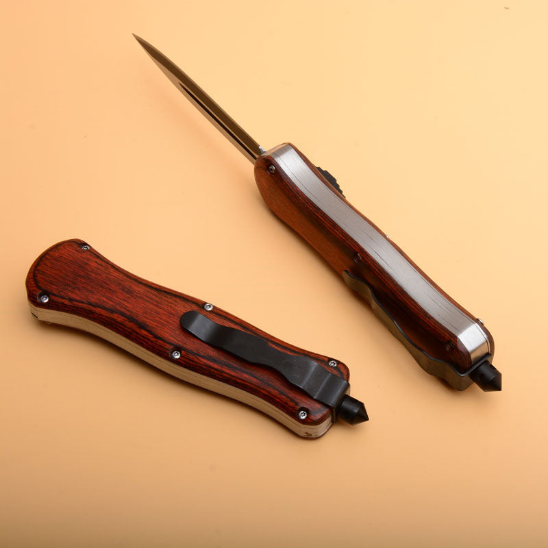 EDC Camping Knife with Wood Handle and Tactical Blade for Emergency Situations
