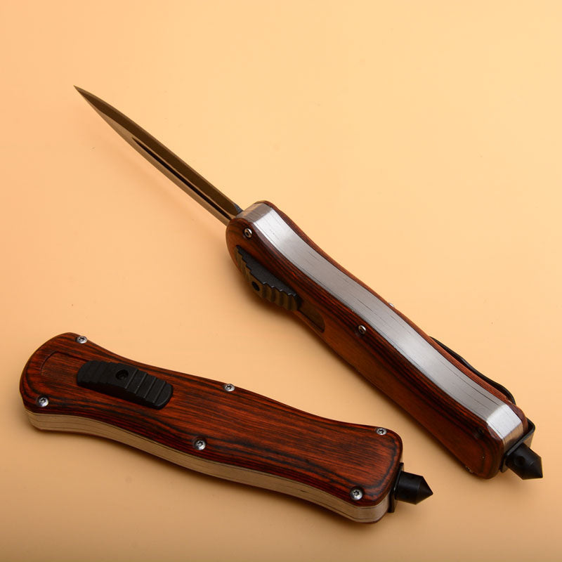 EDC Camping Knife with Wood Handle and Tactical Blade for Emergency Situations