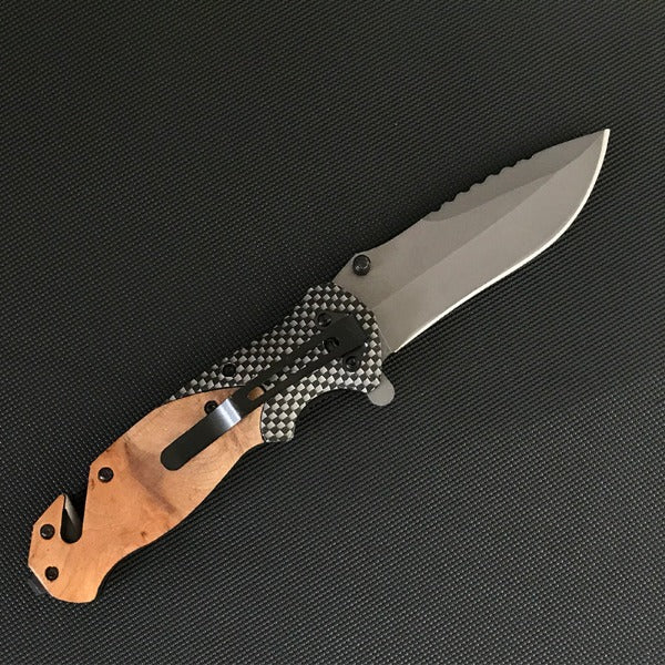 Liome X50 Tactical Folding Blade Knife with Wood Grip for Survival and Camping