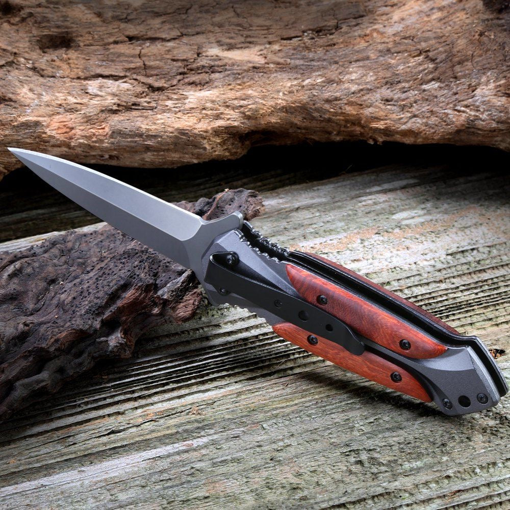 Camping Ready Wooden Handle Folding Knife for Outdoor Enthusiasts