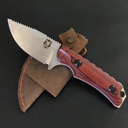Liome Tactical Knife with Fixed Blade and Premium Wood Grip for Outdoor Use