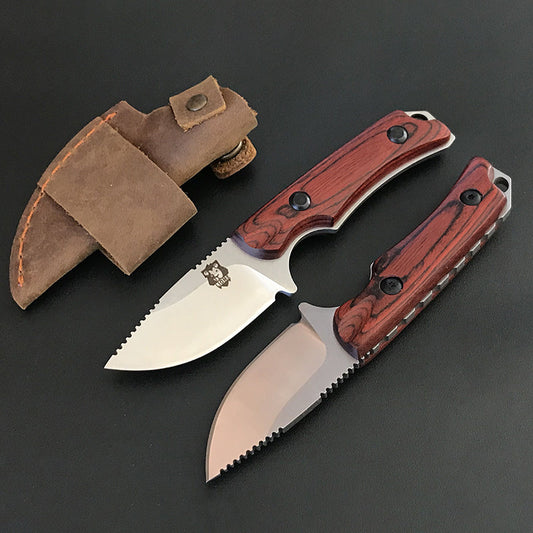 Liome Tactical Knife with Fixed Blade and Premium Wood Grip for Outdoor Use