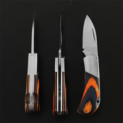Small Wooden Handle Folding Knife for Keychain Carry