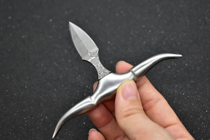 Spiked Damascus Steel Bullhead Knife for Collectors 