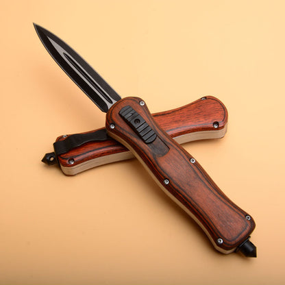EDC Camping Knife with Wood Handle and Tactical Blade for Emergency Situations