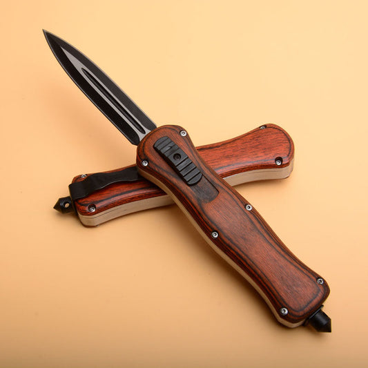 EDC Camping Knife with Wood Handle and Tactical Blade for Emergency Situations
