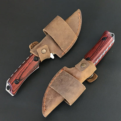 Liome Tactical Knife with Fixed Blade and Premium Wood Grip for Outdoor Use