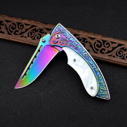 Portable Outdoor Blade with Patterned Design and Survival Multitool Function