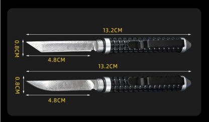 Wilderness Survival Mini Knife with Damascus Blade and Multifunctional Features