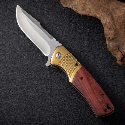 Wooden Handle Folding Knife for Outdoor Adventures and Survival