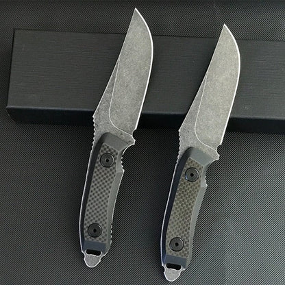 Liome Tactical Straight Knife with G10 and Carbon Fiber Grip for Outdoor Use