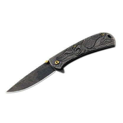 Sheep Eagle and Horse Pattern Handle Folding Knife for Hunting and Outdoor Use