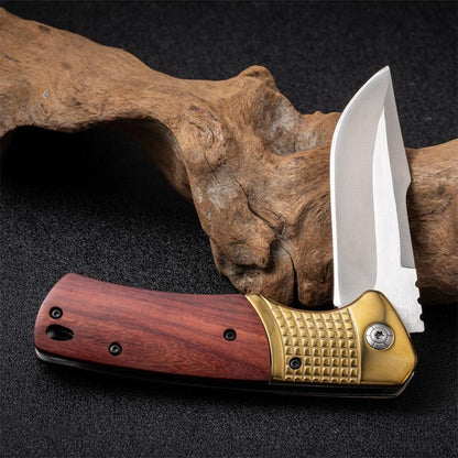 Wooden Handle Folding Knife for Outdoor Adventures and Survival