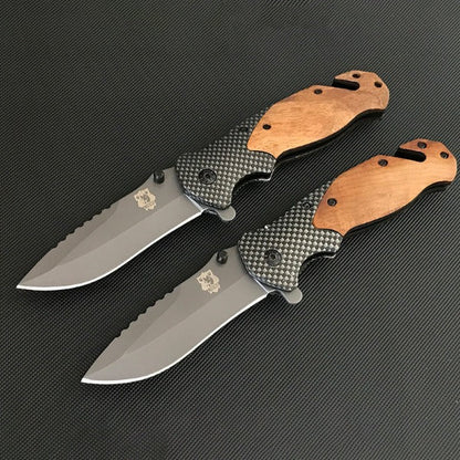 Liome X50 Tactical Folding Blade Knife with Wood Grip for Survival and Camping