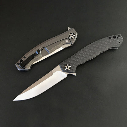 High-Performance Folding Knife with Carbon Fiber and Titanium Blade