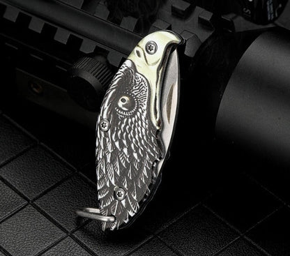 Outdoor Defense Folding Knife with Eagle Design for Keychain EDC Use
