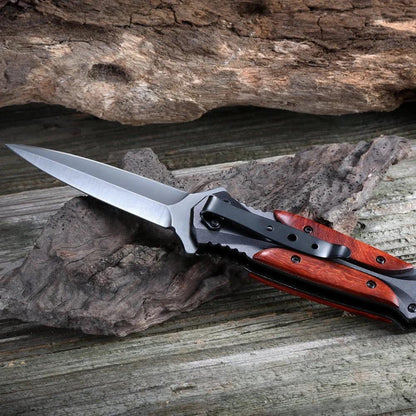 Camping Ready Wooden Handle Folding Knife for Outdoor Enthusiasts