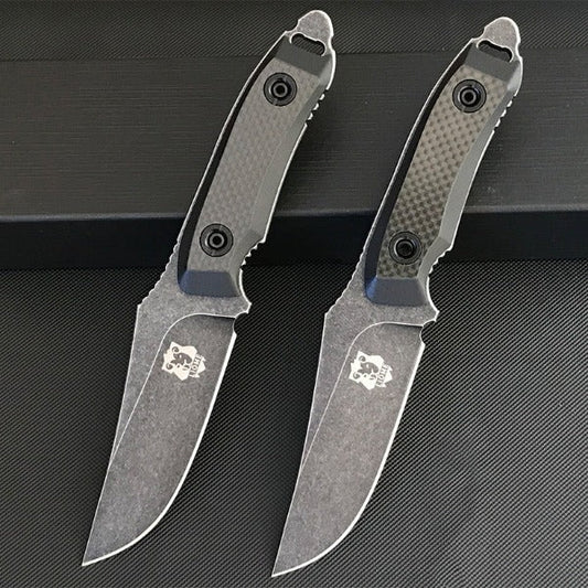 Liome Tactical Straight Knife with G10 and Carbon Fiber Grip for Outdoor Use