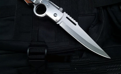 AK47-Themed Folding Knife with Elegant Wood Grain Handle