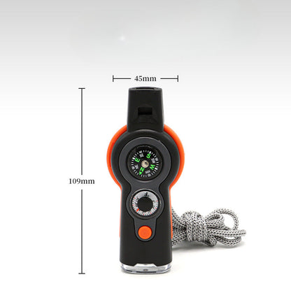 7-in-1 Outdoor MultiWhistle with Survival Features LED Compass and Thermometer