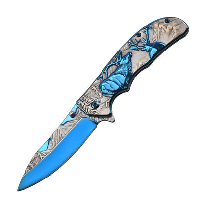 Deer Pattern Folding Knife for Tactical Outdoor Defense and Everyday Carry