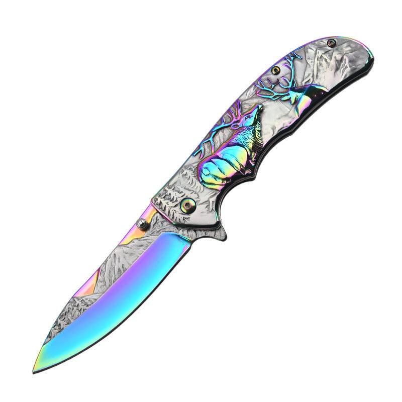 Deer Pattern Folding Knife for Tactical Outdoor Defense and Everyday Carry